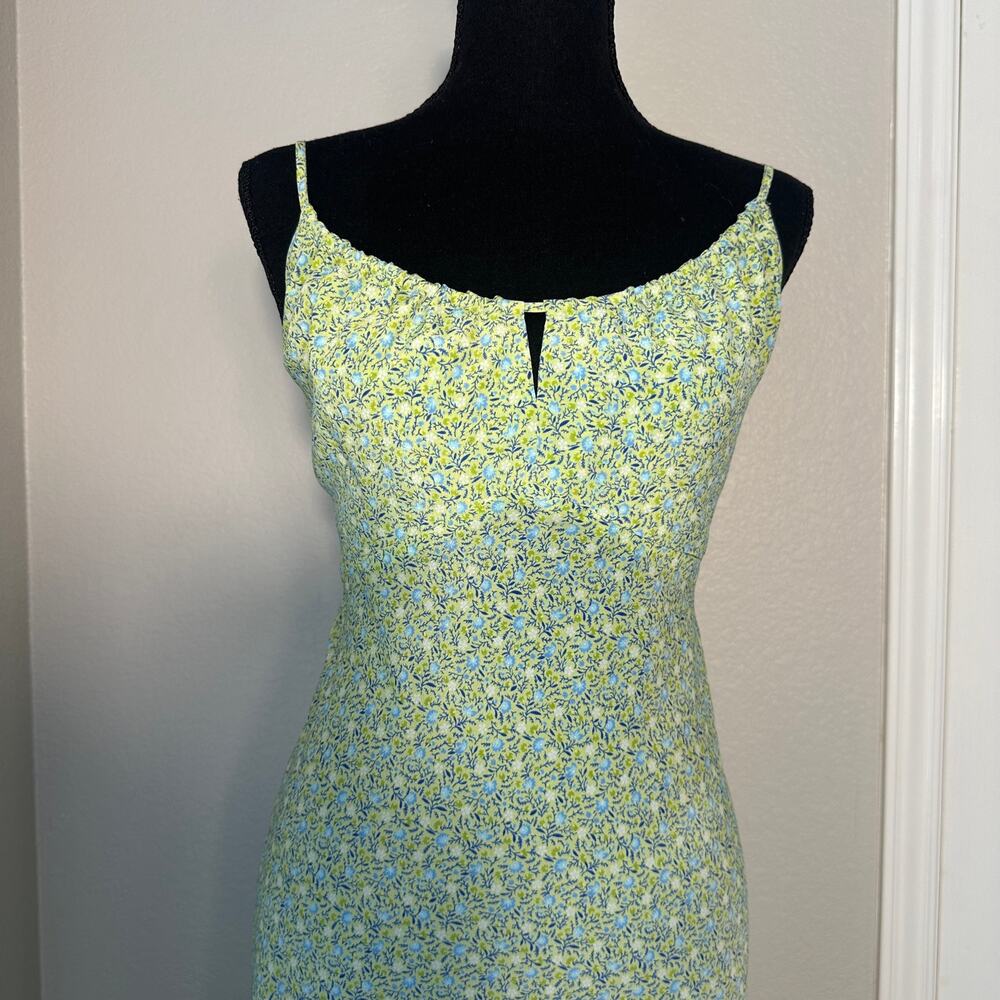 VTG Y2K Express Green Floral Keyhole Babydoll‎ Midi Sundress, 90's Grunge 9/10